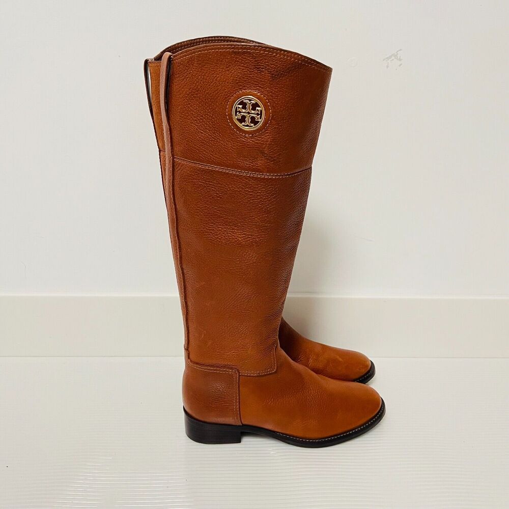 Tory Burch Boots Womens 6 Brown Pebble Leather Tall English Riding Junction Shoe